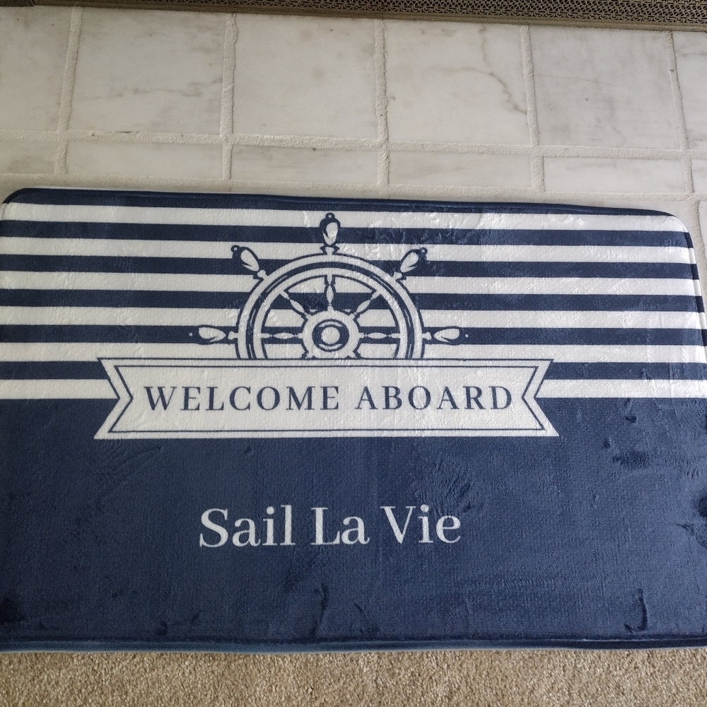Nautical Welcome Aboard Mat - Blue and White